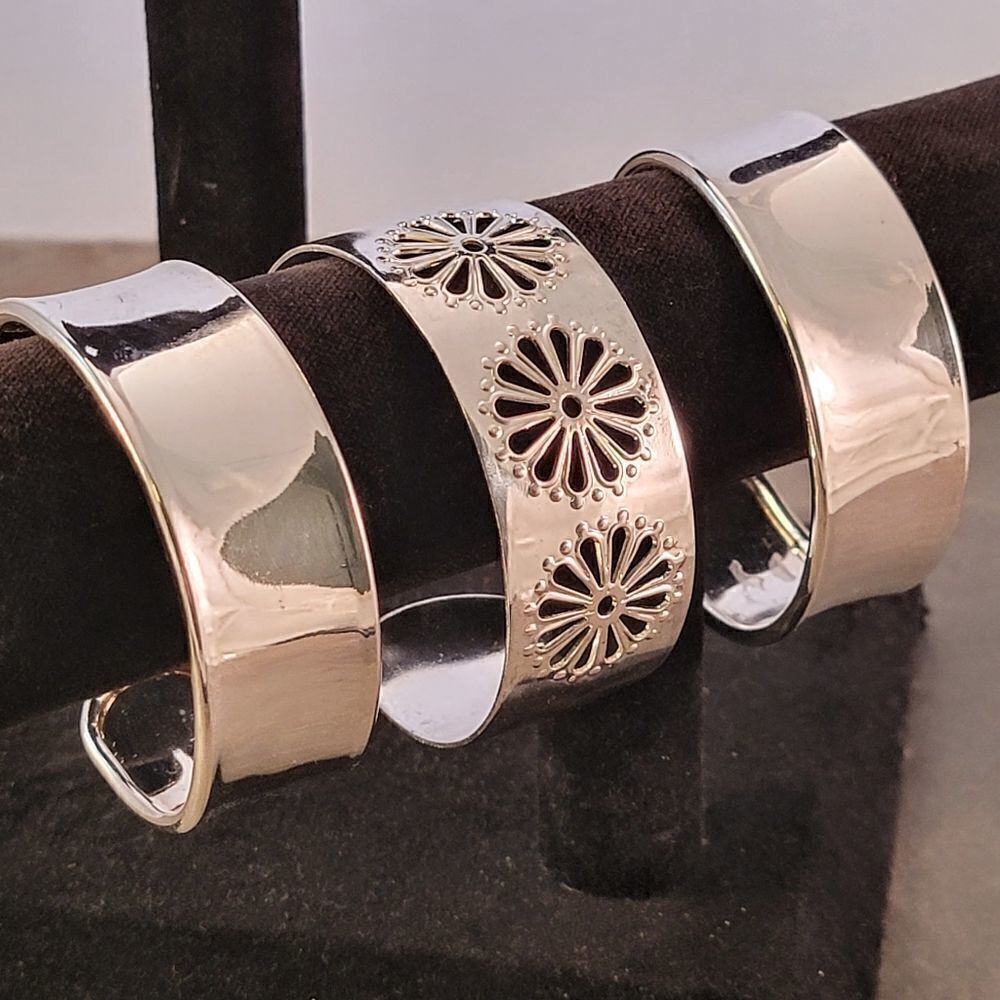 Lot of Three Wide Contemporary Silver Cuff Bracelets